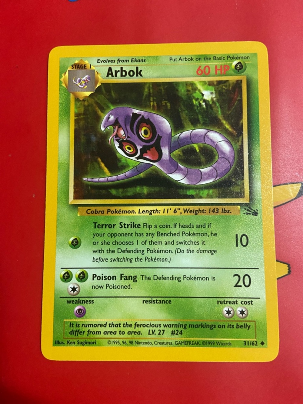 Arbok Unlimited #31/62 - Fossil Pokemon Trading Card
